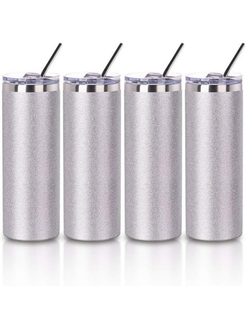 Glitter Silver 20 oz Skinny Tumblers - 4 Pack Sublimation Drinkware Set